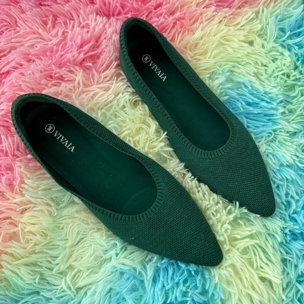 Vivaia Pointed Toe Flats Womens 39.5 Green Knit Sustainable Slip On